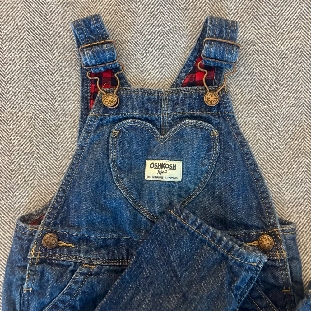 Oshkosh BGosh Vestback Buffalo Plaid Lined Overalls Heart Pocket Girls 18 Months